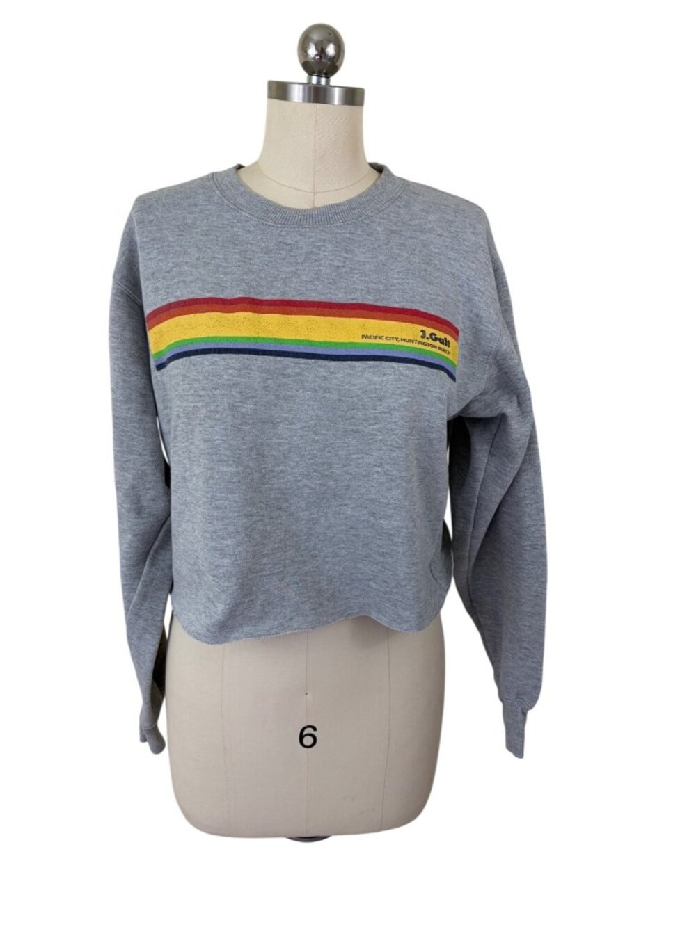 J.Galt Brandy Melville Rainbow Retro Crop Sweatshirt Small Gray California Surf